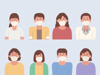 Fototapeta premium People wearing medical mask. Graphic resource about health care with medical item.