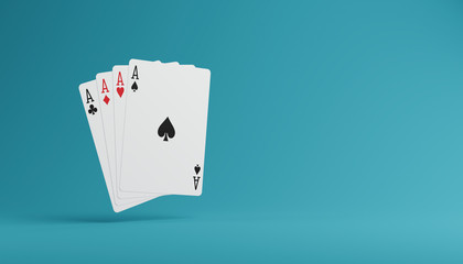 Set of four aces playing cards suits. 3d rendering - illustration.