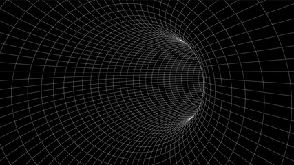 Wireframe vector tunnel. 3d wormhole dark illustration.