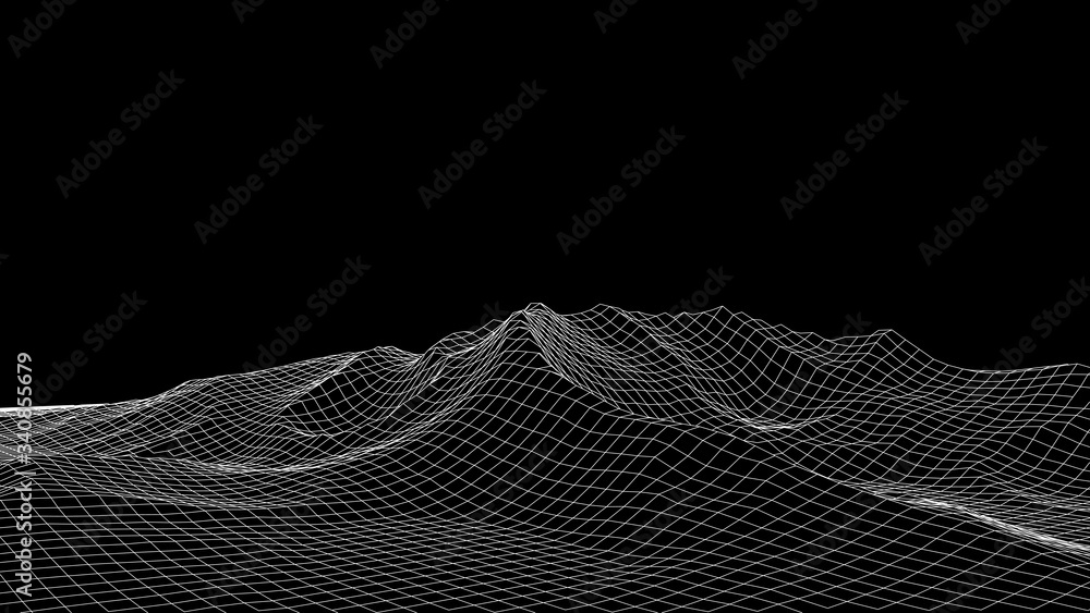 Aufkleber abstract digital polygonal wireframe landscape. vector mesh illustration on dark background.