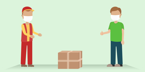 Safe delivery. Courier in face mask. Vector illustration.