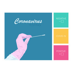 CORONAVIRUS TESTING. COVID-19 Nasal swab laboratory test in hospital lab. Detection of coronavirus disease through test. Diagnosis of influenza Covid. Flat vector illustration.