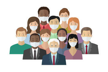 Office people in medical masks. Vector illustration.