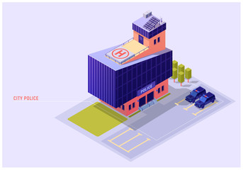 A modern city police office in isometric. Smart city concept. 