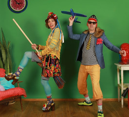 Crazy couple of freaks fool around in the studio