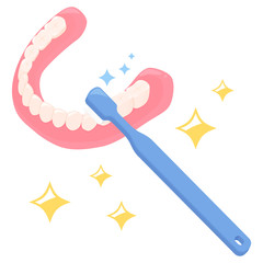 総入れ歯のイラスト_歯磨き