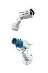 two modern video camera for tracking the situation at the facility isolated on white background