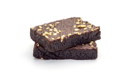 Brownies cake on a white background.