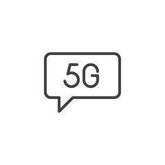 Naklejka premium 5G internet communication line icon. linear style sign for mobile concept and web design. Speech bubble with 5G outline vector icon. Symbol, logo illustration. Vector graphics