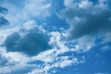 Texture of clouds against a blue sky, dramatic background of a cloudy sky, background with a rich blue color, changes in the atmosphere movement of cyclones and air masses