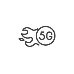 5G internet speed line icon. linear style sign for mobile concept and web design. 5G wireless technology outline vector icon. Symbol, logo illustration. Vector graphics