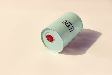 Metal barrel of oil with text 