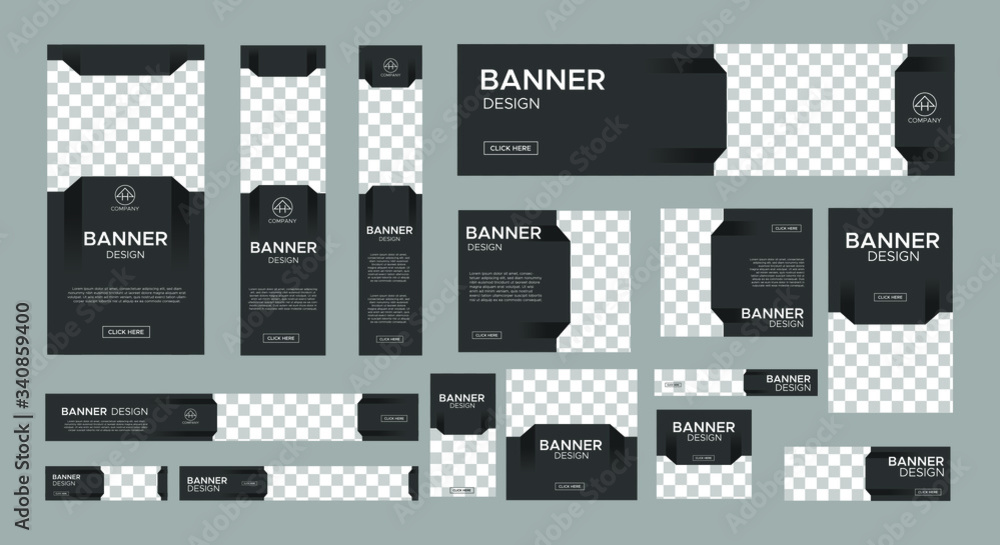 Poster set of creative web banners of standard size with a place for photos. vertical, horizontal and squar