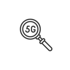 Search 5G signal line icon. linear style sign for mobile concept and web design. 5g magnifying glass outline vector icon. Symbol, logo illustration. Vector graphics