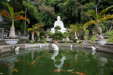 Danang, Vietnam - December 8 2019 : Buddhist temple at Marble mountains in Danang, Central Vietnam.