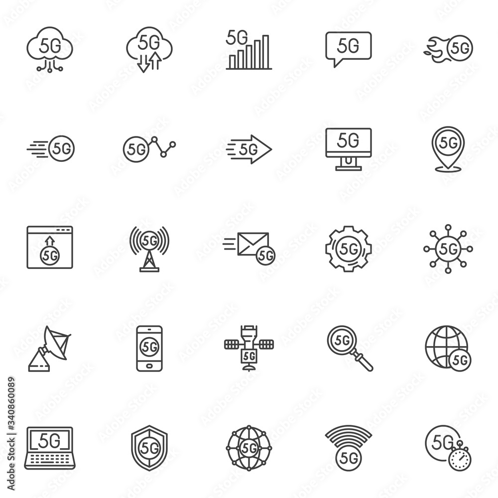 Poster 5g technology line icons set. linear style symbols collection, outline signs pack. vector graphics. 