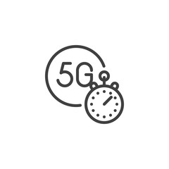 5G internet speed test line icon. linear style sign for mobile concept and web design. 5G stopwatch outline vector icon. Symbol, logo illustration. Vector graphics