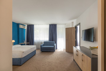 Empty hotel apartment interior in the morning