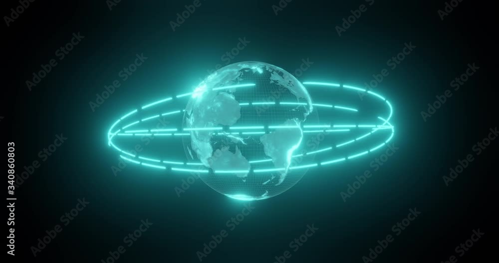 Poster loop able 3d-animation of a rotating sc-fi hologram earth. with connection lines. black background a