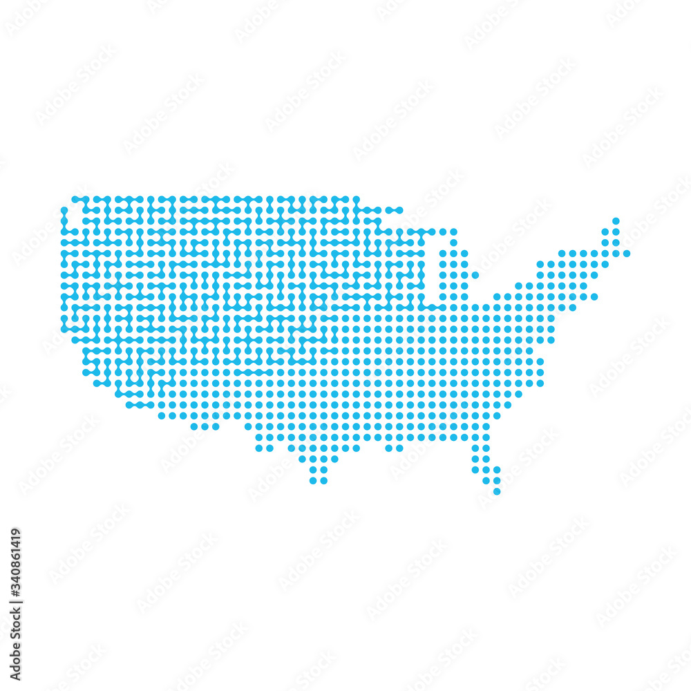 Poster usa map in connected dots. concept of networking, structure, communication. stock vector illustratio