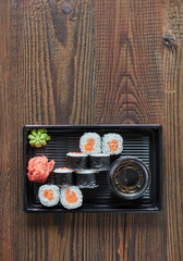 Fototapeta na wymiar salmon sushi in plastic box
