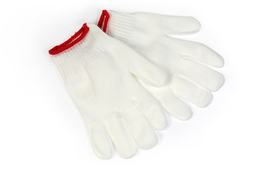 White knitted protection household gloves on a white background