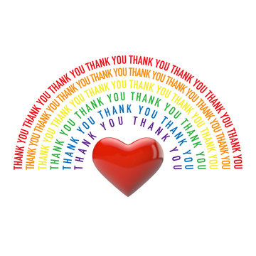 Thank you rainbow with red heart. 3D Rendering