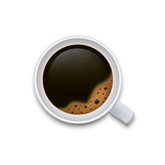 A cup of black coffee top view isolated on white background. Vector illustration.