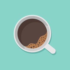 A cup of black coffee top view isolated on white background. Vector illustration.