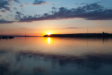 sunset over the town pond