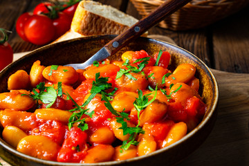Rustic giant beans with fresh tomato sauce