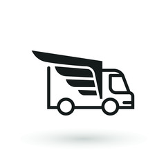 Fast moving shipping delivery truck line flat vector icon for apps and websites express delivery, quick move, line symbol on white background