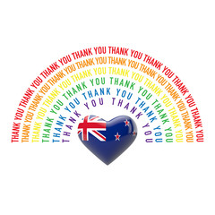 Thank you rainbow with New Zealand flag heart. 3D Rendering