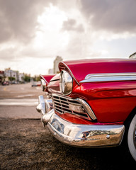Cuba Classic car Havana chrome bumpers old streets havana car headlight car grille hood bonnet...