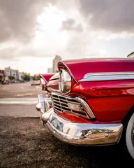 Photo sur Aluminium Havana Cuba Classic car Havana chrome bumpers old streets havana car headlight car grille hood bonnet indicator 