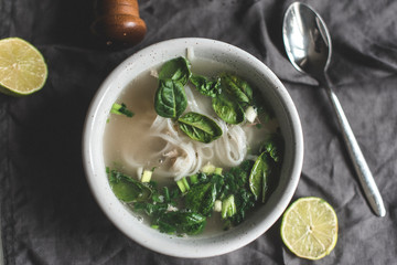 Pho soup in white plate