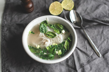 Pho soup in white plate