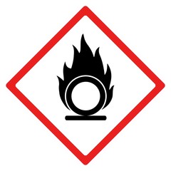 Flame over circle hazard sign or symbol.  Vector design isolated on white background.  Latest hazard signs collection. GHS hazard sign.
