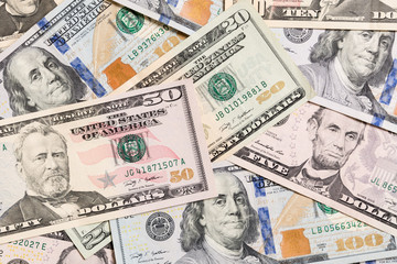 US Dollar bills. one hundred dollar bills background. Top view of business concept on background with copy space