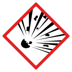 Exploding bomb hazard sign or symbol.  Vector design isolated on white background.  Latest hazard signs collection. GHS hazard sign.