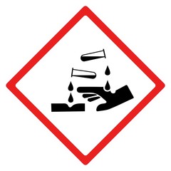 Corrosion hazard sign or symbol. Vector design isolated on white background.  Latest hazard signs collection. GHS hazard sign.