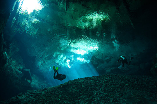 Scuba diving in the Yucatan cenote