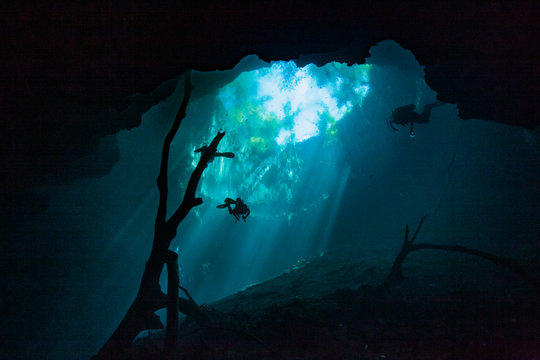 Scuba diving in the Yucatan cenote