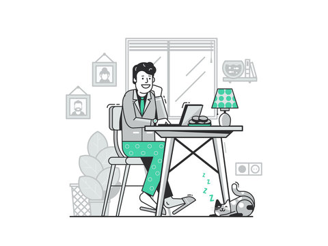 Freelancer Work From Home Flat Concept