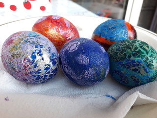 colored eggs with glaze