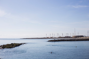 Fototapeta na wymiar beach with windmills in the background