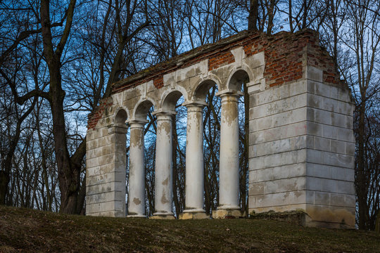 Remains of an old building in the park in Warka, Masovia, Poland