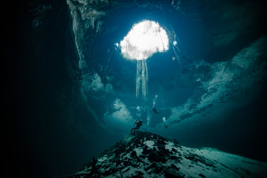 Scuba diving in the Yucatan cenote