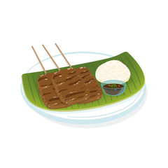 Sticky Rice with Grilled Pork and Dipping Sauce
