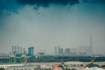 Vietnam Saigon panorama rainy day Ho Chi Mi Minh city